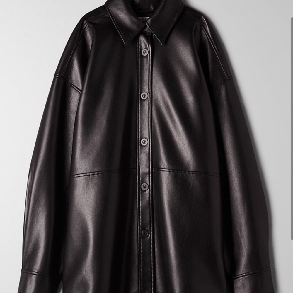 Aritzia Black Leather Button-Front Jacket